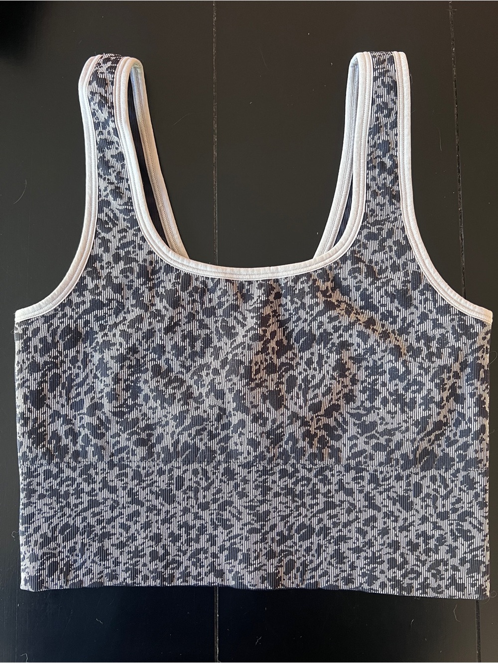 Athleta Gray & White Patterned Ribbed Tank Crop Top-Reversible